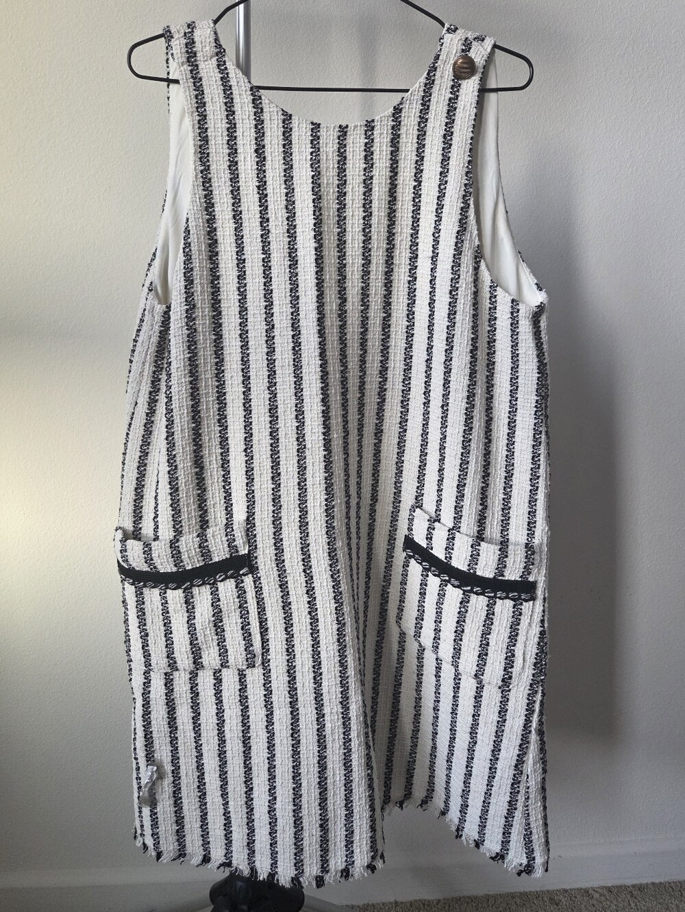 NWT Zara TRF Tweed Striped Pinafore Dress Size XL Black White